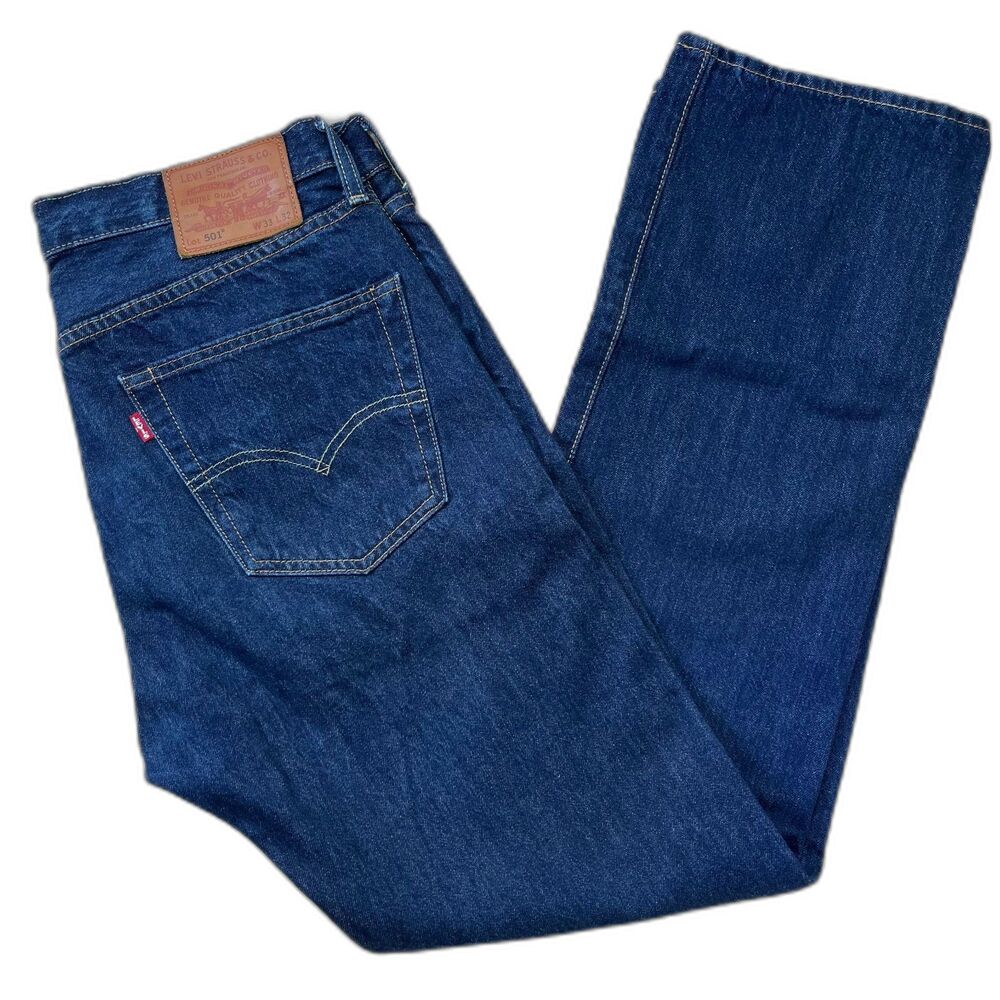 Levi's Premium 501 Button Fly No Stretch Dark Wash Jeans - 33 x 32